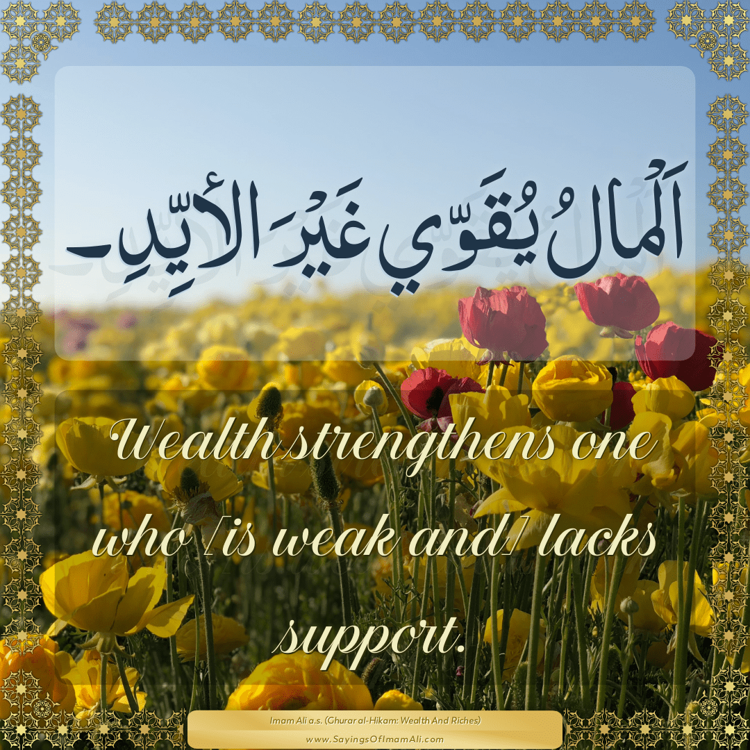 Wealth strengthens one who [is weak and] lacks support.